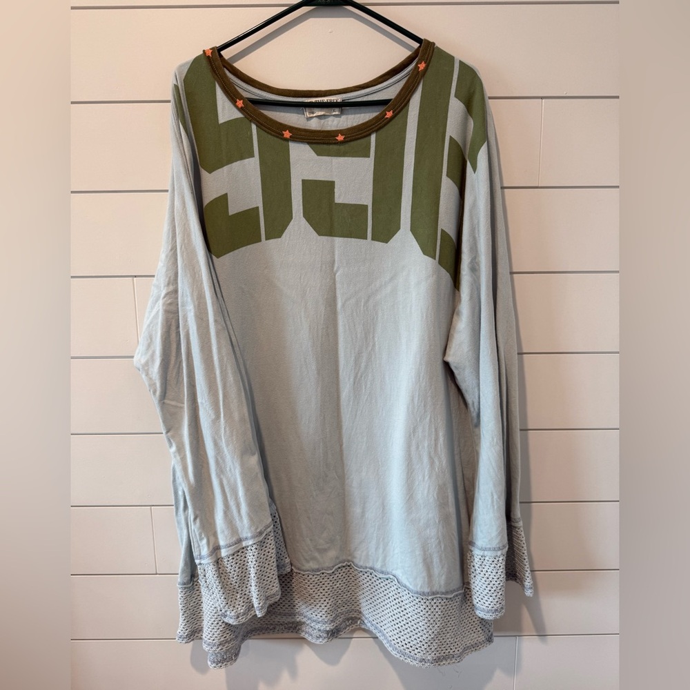 We The Free Olive Graphic on Light Blue Long Sleeve Tee